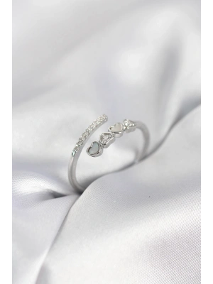 ® Gümüş Renk Zirkon Taşlı Minimal Kalp Model Kadın Yüzük