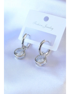 ® Gümüş Renk Zirkon Taşlı Pirinç Kadın Küpe