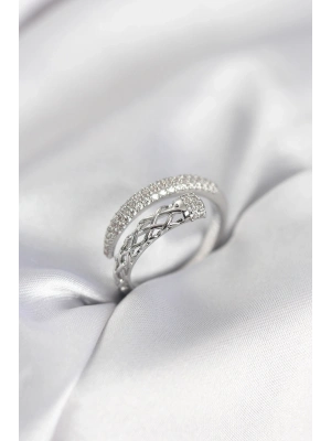 ® Gümüş Renk Zirkon Taşlı Sarmal Kadın Yüzük