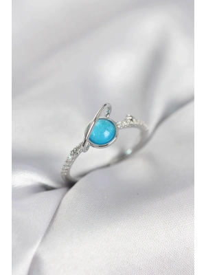 ® Gümüş Renk Zirkon Taşlı Satürn Model Kadın Yüzük