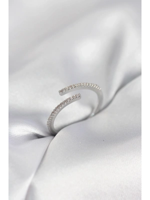 ® Gümüş Renk Zirkon Taşlı Yılan Tarz Kadın Yüzük