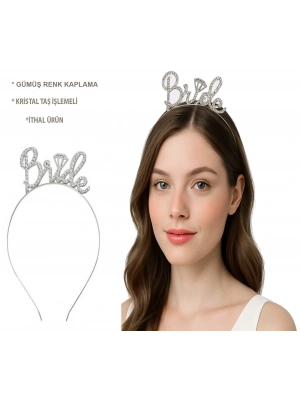 Gümüş Renkli Taşlı “bride” Gelin Tacı – El Yazısı Yazı Tipiyle