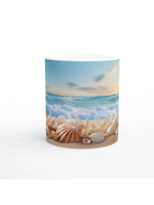 Gün Batımında Deniz Kabuğu Kupa Bardak