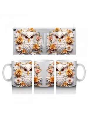 Güneş Çiçekleri Arasında Bilge Baykuş Çifti – Baskılı Kahve Kupası