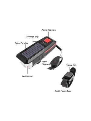 Güneş Enerjili Bisiklet Işıklı Korna