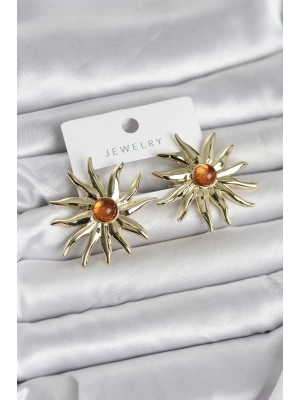 ® Güneş Model Gold Renk Pirinç Kadın Küpe