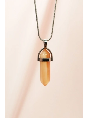 Güneş Taşı Doğal Taşı Zincirli El Yapımı Tasarımlı Kolye Uç: 3,5 cm Zincir: 20 cm Kutulu