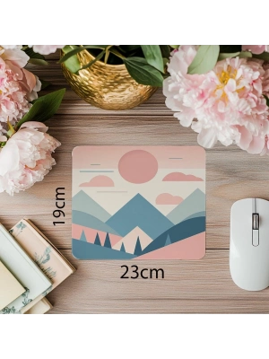 Güneş ve Dağlar Şeklinde Geometrik Mousepad - 19x23 cm 2 mm Dikdörtgen İthal Baskılı Mouse Pad