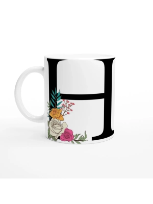 H Harfi Çiçek Motifli Kupa Bardak