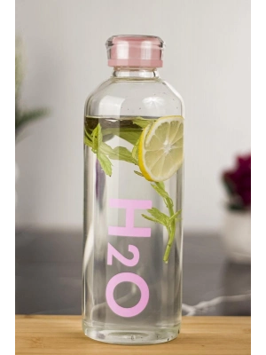 H2o Borosilikat Cam Matara Vakum Kapaklı Su Şişesi Suluk Pembe 1000 ML