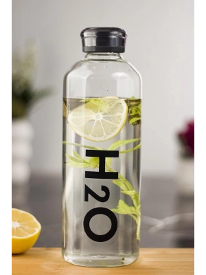 H2o Borosilikat Cam Matara Vakum Kapaklı Su Şişesi Suluk Siyah 1000 ML