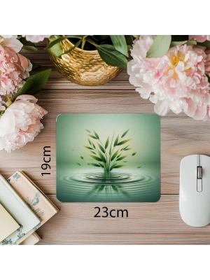 Hafif Dalgacıklı Su & Bambu Tasarımı Mousepad - 19x23 cm 2 mm Dikdörtgen İthal Baskılı Mouse Pad