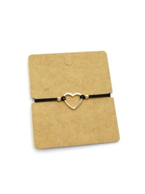 Halka Kalp İp Bileklik - Siyah