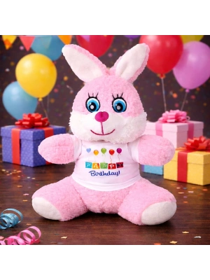 Happy Birthday Tişörtlü Peluş Tavşan