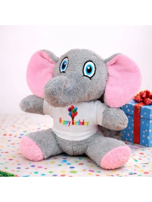 Happy Birthday Tişörtlü Sevimli Peluş Fil