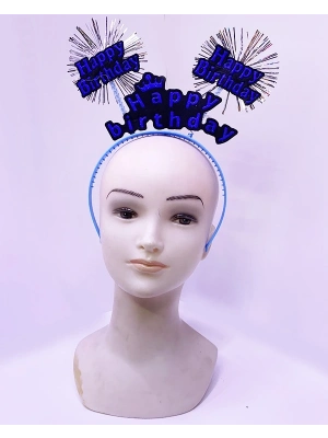 Happy Birthday Yazılı Püsküllü Neon Mavi Renk Doğum Günü Tacı 22x19 Cm