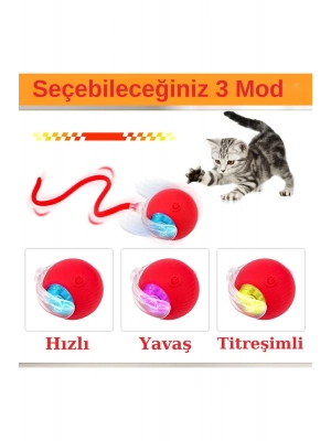 Hareketli Şarjlı Işıklı 360 Derece Dönen Akıllı Oyun Topu Kuyruklu İnteraktif Kedi Köpek Oyun Topu