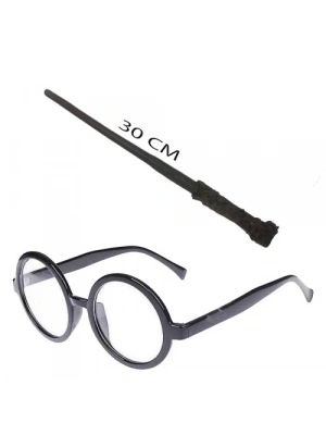 Harry Potter Asası ve Siyah Çerçeveli Gözlük Seti