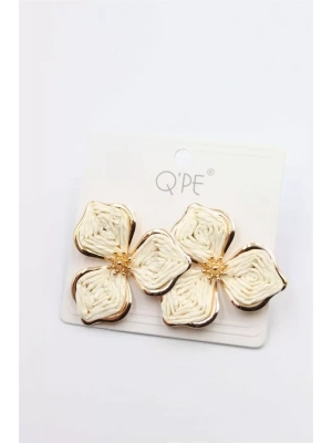 Hasır Çiçek Küpe - Krem