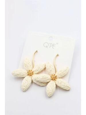 Hasır Çiçek Küpe - Krem