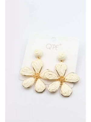 Hasır Çiçek Küpe - Krem