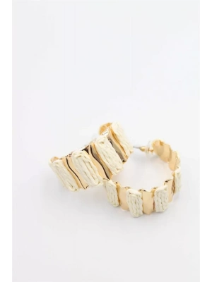 Hasır Halka Küpe - Krem