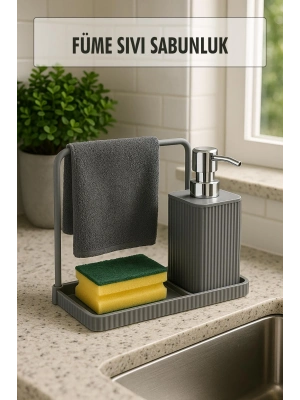 Havluluklu Sıvı Sabunluk & Havlu Asma Aparatlı Sıvı Sabunluk Füme 400 ml