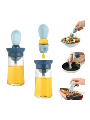 Hazneli Silikon Uçlu Cam Yağdanlık Sirke Yağ Yumurta Ve Sos Fırçası Asorti