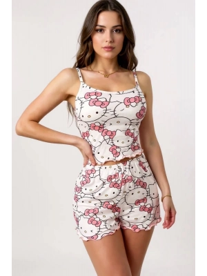 Hello Kitty Baskılı Askılı Şortlu Pijama Takımı