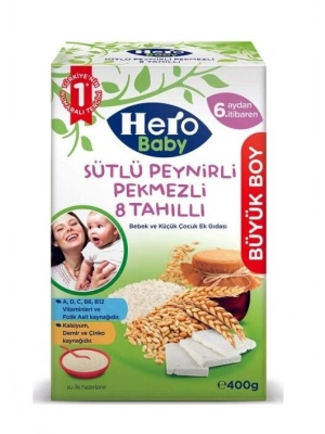 Hero Baby Sütlü 8 Tahıllı Peynirli Pekmezli Ekonomik Paket Kaşık Mama 400 Gr