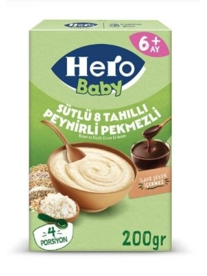 Hero Baby Sütlü 8 Tahıllı Peynirli Pekmezli Kaşık Mama 200 Gr