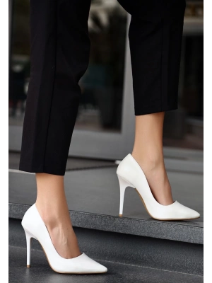 Hillar Beyaz Cilt Stiletto Ayakkabı