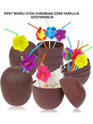 Hindistan Cevizi Hawaii Luau Aloha Pipetli İçecek Kabı Bardak 10x13 Cm 1 Adet