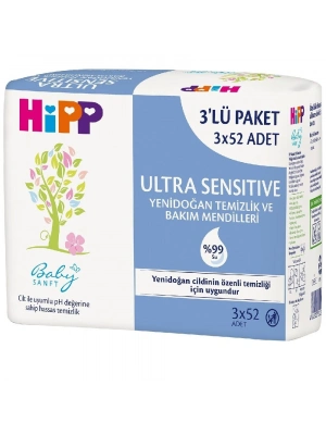 Hipp Ultra Sensitive Yenidoğan Temizlik ve Bakım Mendili 3Lü 156 Yaprak