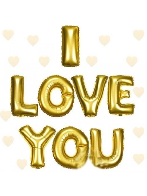 I Love You Folyo Balon Altın Renk 35 CM