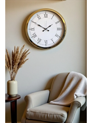 ® İhtişamlı Gold 52 Cm Metal Roma Rakamlı Lüks Duvar Saati