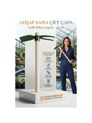 İki Dilli  Ahşap Saplı Çatal Çapa, 2si 1 Arada Çelik El Çapası, Bahçe Toprak Havalandırma Ot Sökme Aleti