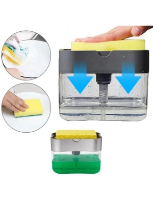 ®  İkisi Bir Arada  Basmalı Pratik Sıvı Sabunluk Pompası ve Bulaşık Yıkama Süngeri Haznesi
