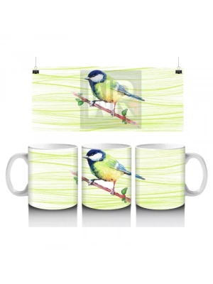 İnce Dallarda Oturan Renkli Kuş – Baskılı Kahve Kupası