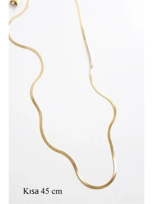 İnce İtalyan Zincir Çelik Kolye (45cm) - Altın