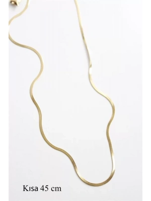 İnce İtalyan Zincir Çelik Kolye (45cm) - Altın