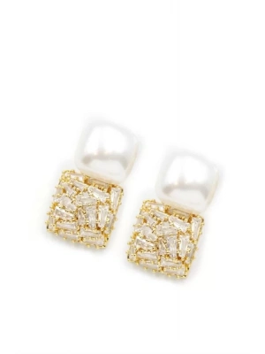 İnci Baget Taşlı Küpe - Altın