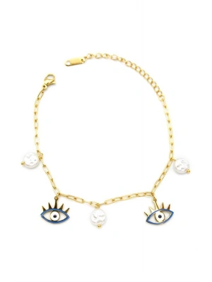 İnci Göz Bileklik - Altın