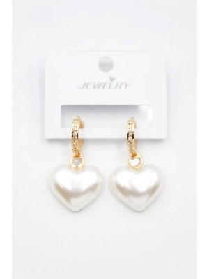 İnci Kalp Küpe - Altın