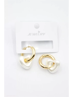 İnci Kalp Küpe - Altın