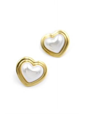 İnci Kalp Küpe - Altın