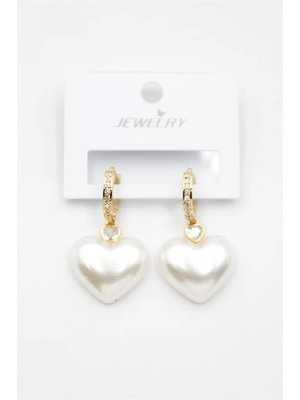 İnci Kalp Küpe - Altın