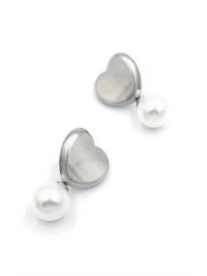 İnci Kalp Küpe - Gümüş