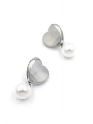 İnci Kalp Küpe - Gümüş