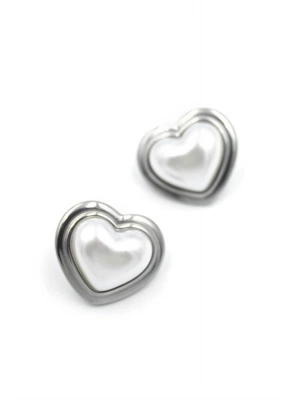 İnci Kalp Küpe - Gümüş